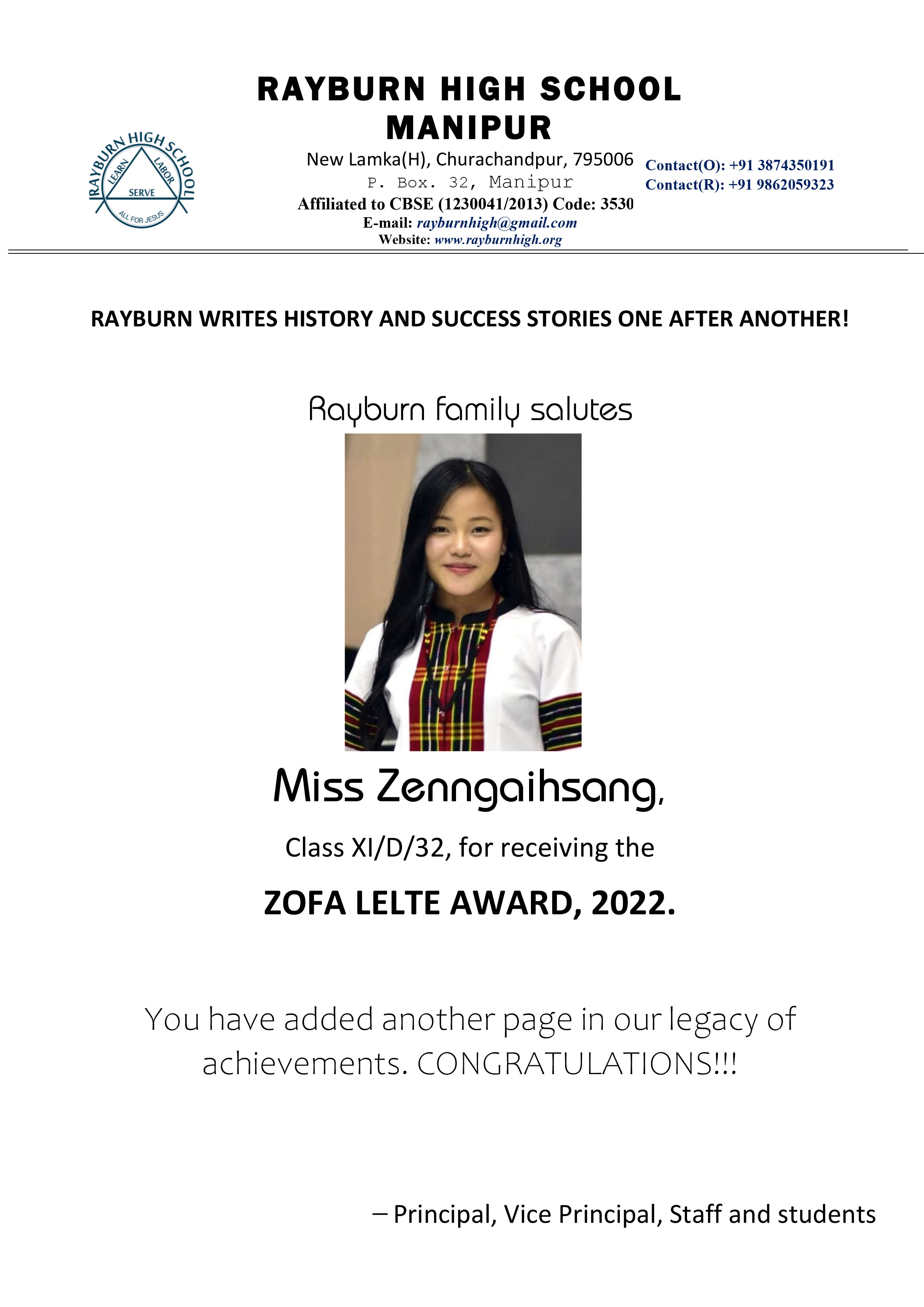 ZENNGAIHSANG ZOFA LELTE AWARD WINNER, 2022